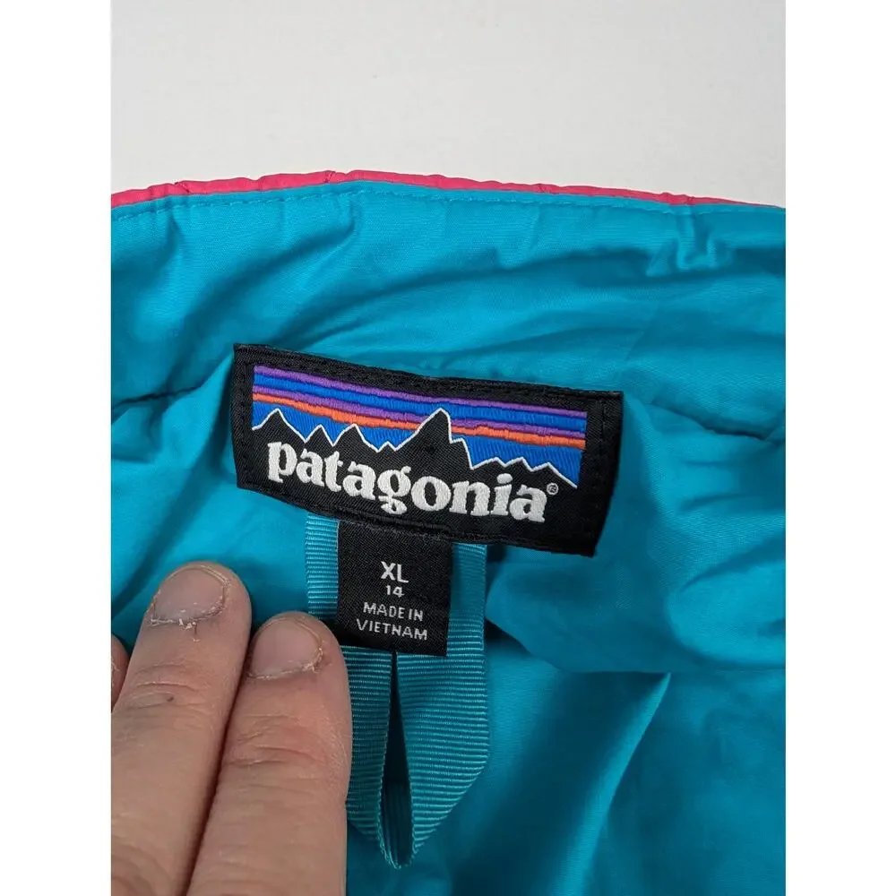 Patagonia Girls XL (14) Pink/Teal Quilted Stand Up Collar Jacket